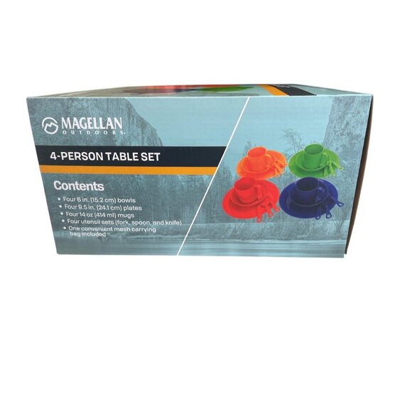 Magellan Outdoors 4-Person Table Set Camping Essentials Plates Bowls Mugs Utensi - Picture 2 of 2